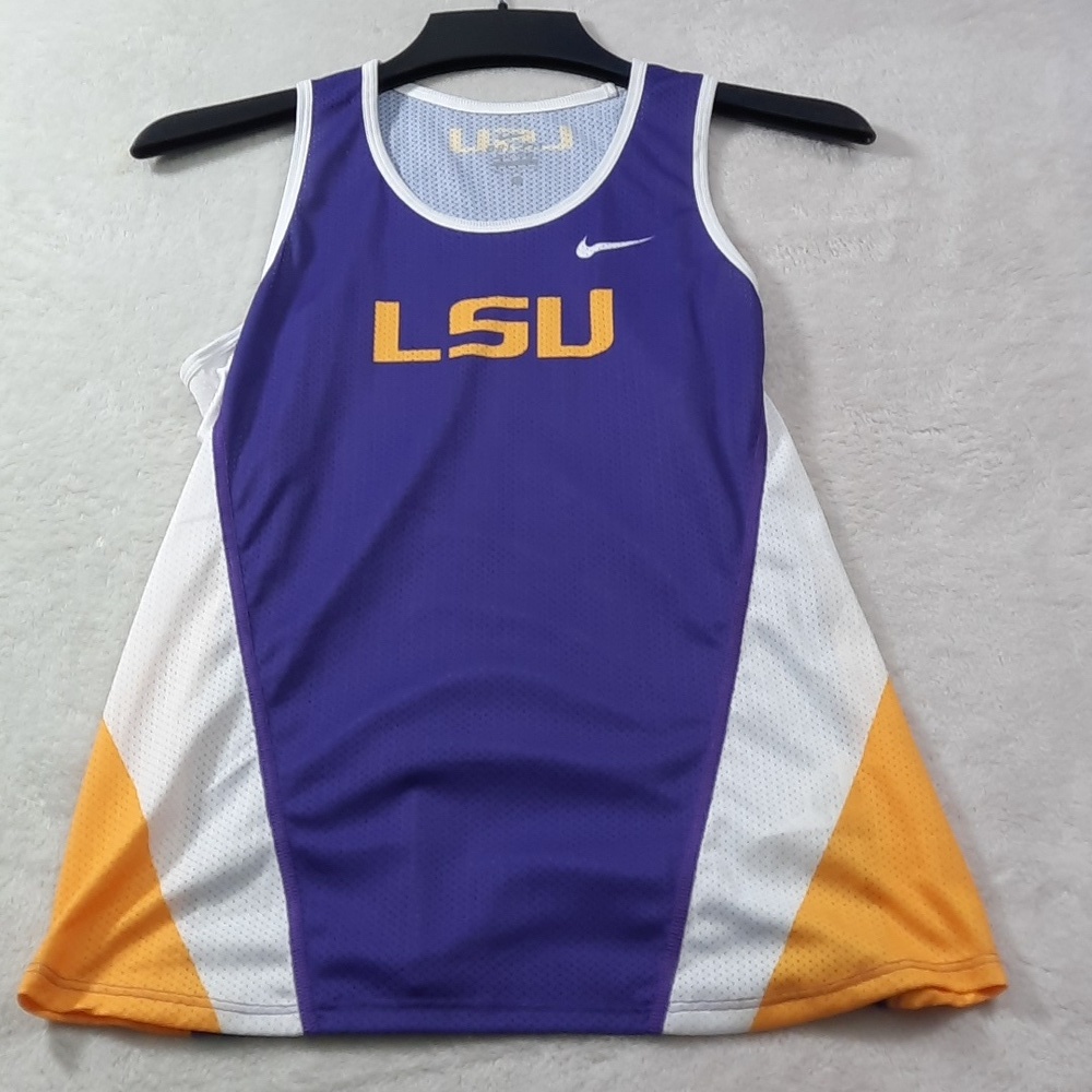 Nike Dri Fit LSU TRACK Jersey Medium Womens Purple Yellow White